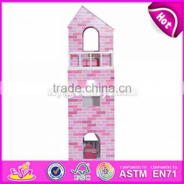 New Design 13 Pieces of Furniture 3 Floor Pretend Play Pink Wooden Cottage Dollhouse for Children W06A230 photo-3