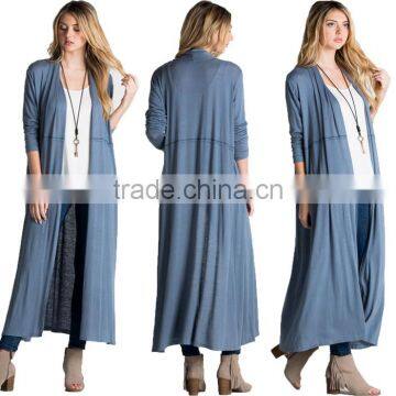 Women Tunic Tops Long Sleeve Bulk Wholesale Trendy Plain Jersey Knit Longline Open Spring Blue Slim Fit Maxi Long Cardigan