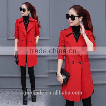 2016 Winter Trench Coat Lapel Long Sleeve Ladies Casual Long Outerwear Coats for Wholesale photo-2