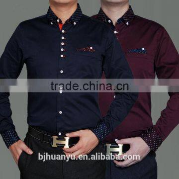 Men handsome navy and rose dark T/C dress shirt 2015