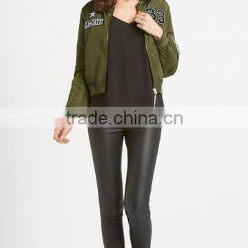 Guangzhou clothing latest design women satin bomber jacket