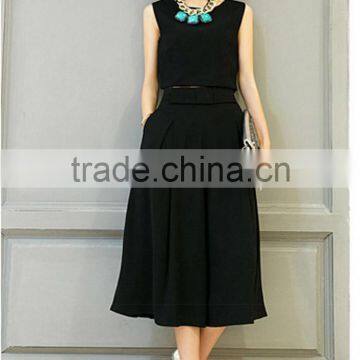 Fashion Women Clothing Two Pieces Sleeveless Black Plain Salwar Suit With Wide Legging Pants photo-2