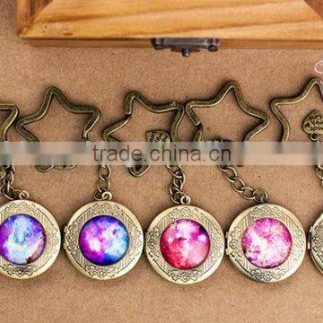 Handmade jewelry nebula keyrings,bronze alloy star keychains,starry sky cabochon bag pendants