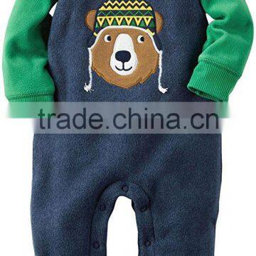 Custom 100% cotton kids clothing soft cotton baby winter romper bear fabric embroidery newborn baby clothes