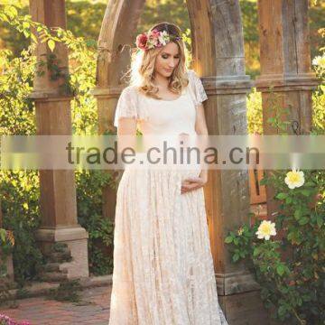 Women Maternity Lace Gown Dress For Photo Shoot White Lace Long Frock Design Wedding Dresses photo-3