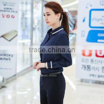 Custom High Quality Woman Clothes Fashionable Navy Blue Elegant Ladies Blouse Wholesale