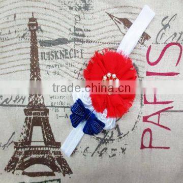 Fourth of July Girls Chiffon Shabby Flower Headbands With Pearl Rhinestoned Buttons photo-2