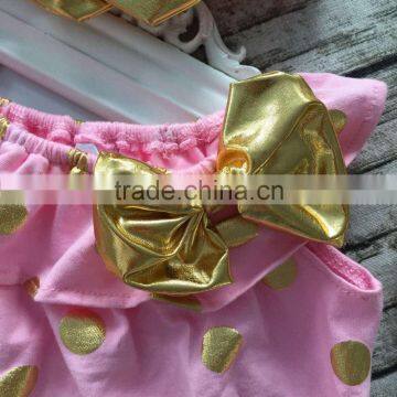New Design Baby Girls Clothes Toddler Romper Pink Gold Polka Dot Romper With Headband photo-2