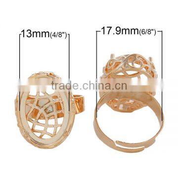 Copper Rings Adjustable Oval Rose Gold Cabochon Setting Hollow Pattern 17.9mm Ring Setting photo-2