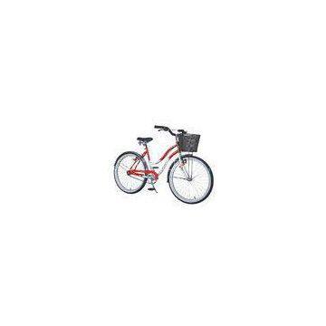 Red Full Size Single Speed Beach Ladies City Bikes With Basket