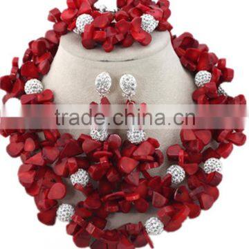 Silver-Plated Red Melon Seeds Coral Beads Jewelry African NecklaceSet