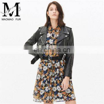 High Quality Women Fashion Long Sleeve Zipper Design Leather Jacket