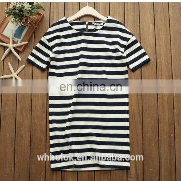 Nice model lady stripe cotton dress summer short sleeve knit soft cotton dresses