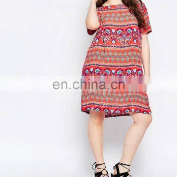 Plus size floral print puffy female knee length dress