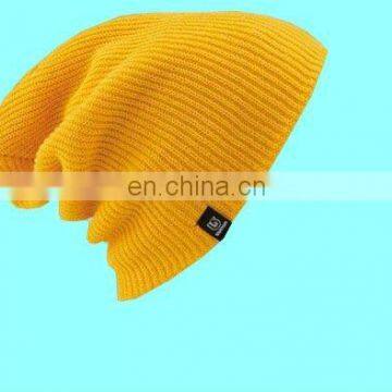 Hot sell Fresh Orange Solid 100%Acrylic Knitted Hat With Woven Label