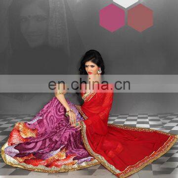 Red and Magenta Colored Georgette and Weightless Saree.