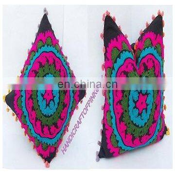 Squire Shape 2 Pcs Lot Vintage Suzani Cushion Cover Embroidered 16x16'' Indian Pillow Case Decorative