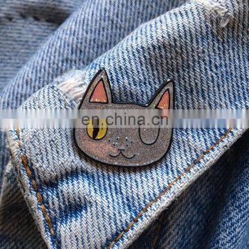 New arrival cat collection custom soft enamel pin badge with glitter