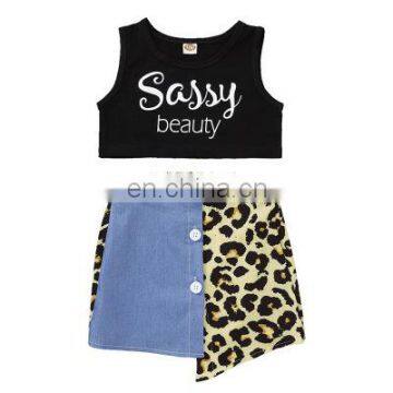 Baby Girls Clothes Sets Letter Sleeveless Vest Tops+Leopard Patchwork Skirts Summer Clothing Set