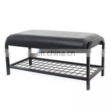 Customized Half-PU Portable Single Modern Home Furniture Leather and Iron Combined Shoe Rack Chair Stool photo-3