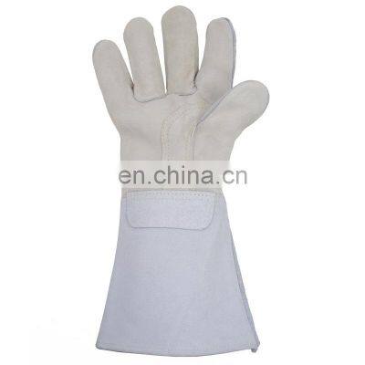HANDLANDY White GREY Great Protective Fitting Full Grain Deerskin Workers Long Leather Work Welder Cheap Welding Gloves photo-5