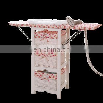 Foldable Ironing Board Solid Wood Cabinet Folding Top Center Rattan Storage Basket