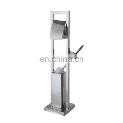 Top Saling Stainless Steel Toilet Brush Holder and Paper Standing Toilet Paper Free Standing Bathroom Toilet Paper Holder