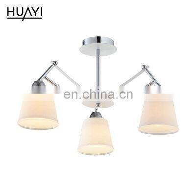 HUAYI New Model Luxury Style Home Villa Indoor Iron Antique Chrome Glass E14 Vintage Pendant Light