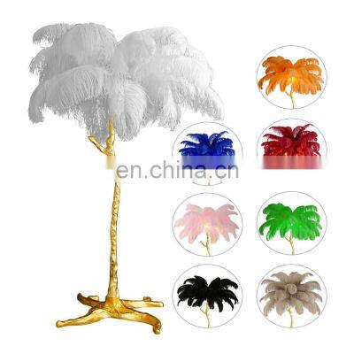 Large Modern Copper White/Green/Black/Pink/Blue Luxury Standing Feather Lamp Ostrich Feather Floor Lamp Lighting For Home