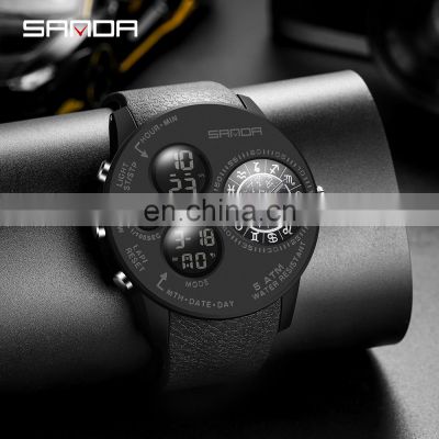 SANDA 6036 Fashion Quartz Watch Outdoor Mens Watches Brand Military Sports Dual Display Wristwatch Waterproof Clock