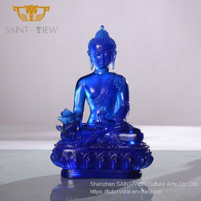 Luxury Pate de Verre Handmade Colored Crystal Ganesha Buddha Statue photo-5