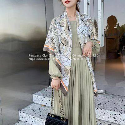Flowers Oil Painting Fashion Dress Silk Feels Soft Scarves Literature and Art Style High Quality 130CM photo-3