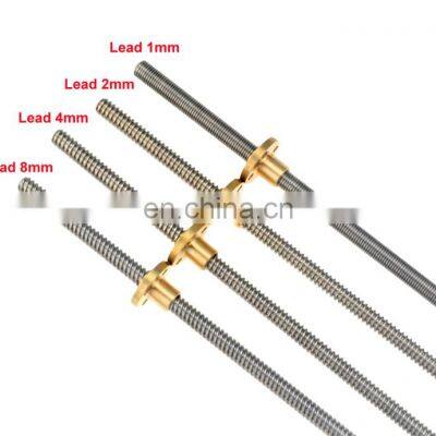 3D Printer T12 2/4/8/10/12mm 300mm Lead Screw 8mm Thread With Copper Nut For Stepper Motor