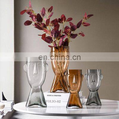Nordic Abstract Face Vase Ins Wine Cabinet Dining Table Transparent Glass Vases for Home Decor Craft Decoration