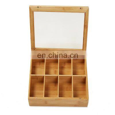 High Quality New Design Premium Bamboo Tea Box With Lid 8 Storage Sections Kitchen & Tabletop Storage Bins Pantry Organizer photo-3