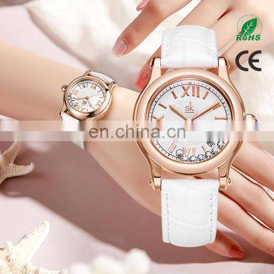 Shengke Cow Leather  Lady Watches K0164L Creative Diamond Inside Wristwatch Roman Number Girls Handwatch