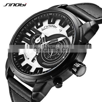 SINOBI Grid Texture Man Watch Car Wristwatches S9786G Small Three Pins Hand Watches Dark Black Style Watches