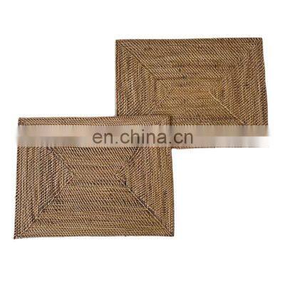 Set Rectangle Rattan Placemats, Brown Rustic Decoration, Woven wall decor basket