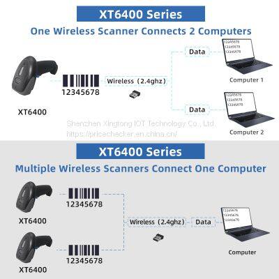 XTIOT XT6400-2 Cordless 2.4G Wireless Barcode Scanner One PLC With Many Barcode Scanner