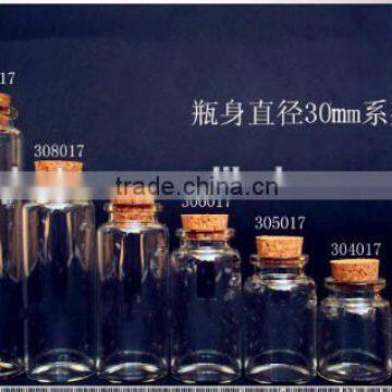 30mm diameter test tube glass bottle with cork, small test tube glass bottle