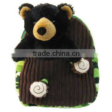 13"*11"Black Bear in Tree Plush Kids Backpack/Plush Animated Animal Bear Backpack/Lovely Plush Animal Toy Backpack