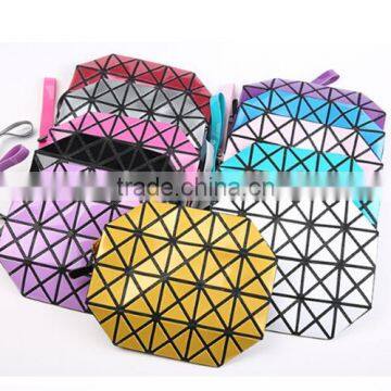 Geometrical pattern creative pu cosmetic makeup pouch bag