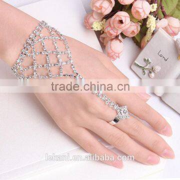 Fashion Sexy Metal Crystal Chain Bracelet Connected Rings