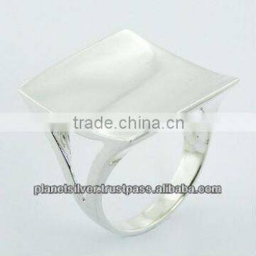 Plain 925 Sterling Silver Designer Ring Trendy Concaved Square