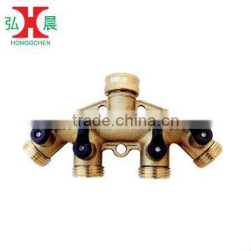 Brass 4-way Garden Water Hose Faucet Shut off