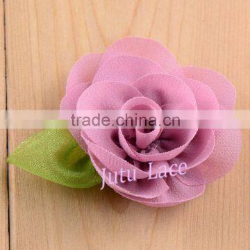 Francy Baby Kids Hair Accessories 30Colors Mini 6cm Craft Chiffon Fabric Flower With Leaf -handmade Artificial Decorative Flower photo-4