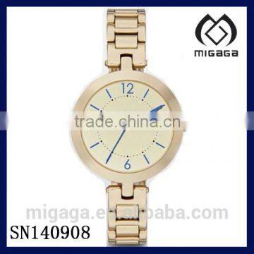 Fashion Light Gold Plated Champagne gold blue hands steel watch for women*Gold Mirror Stainless Steel Womens Watch