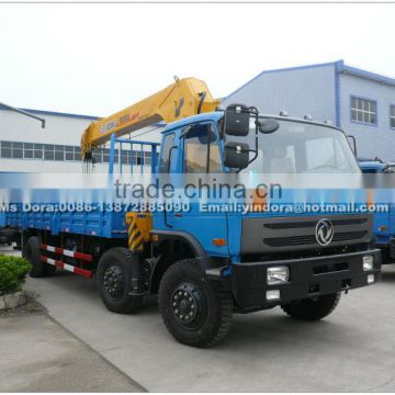 Dongfeng 6x2 8-10 ton truck crane with cargo box