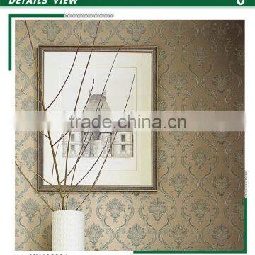 affordable golden edge non woven wallpaper, pine green damask wallcovering for entertainment , high quality wall sticker