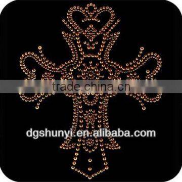 gold gothic cross rhinestuds iron on geligious applque